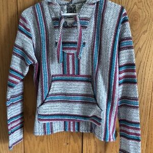 Original Senior Lopez Multicolor Striped Hooded  Poncho -Size Medium